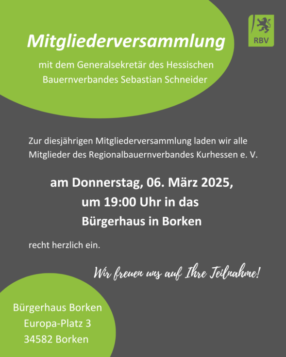 Mitgliederversammlung des RBV Kurhessen findet am 6. März 2025 in Borken statt.