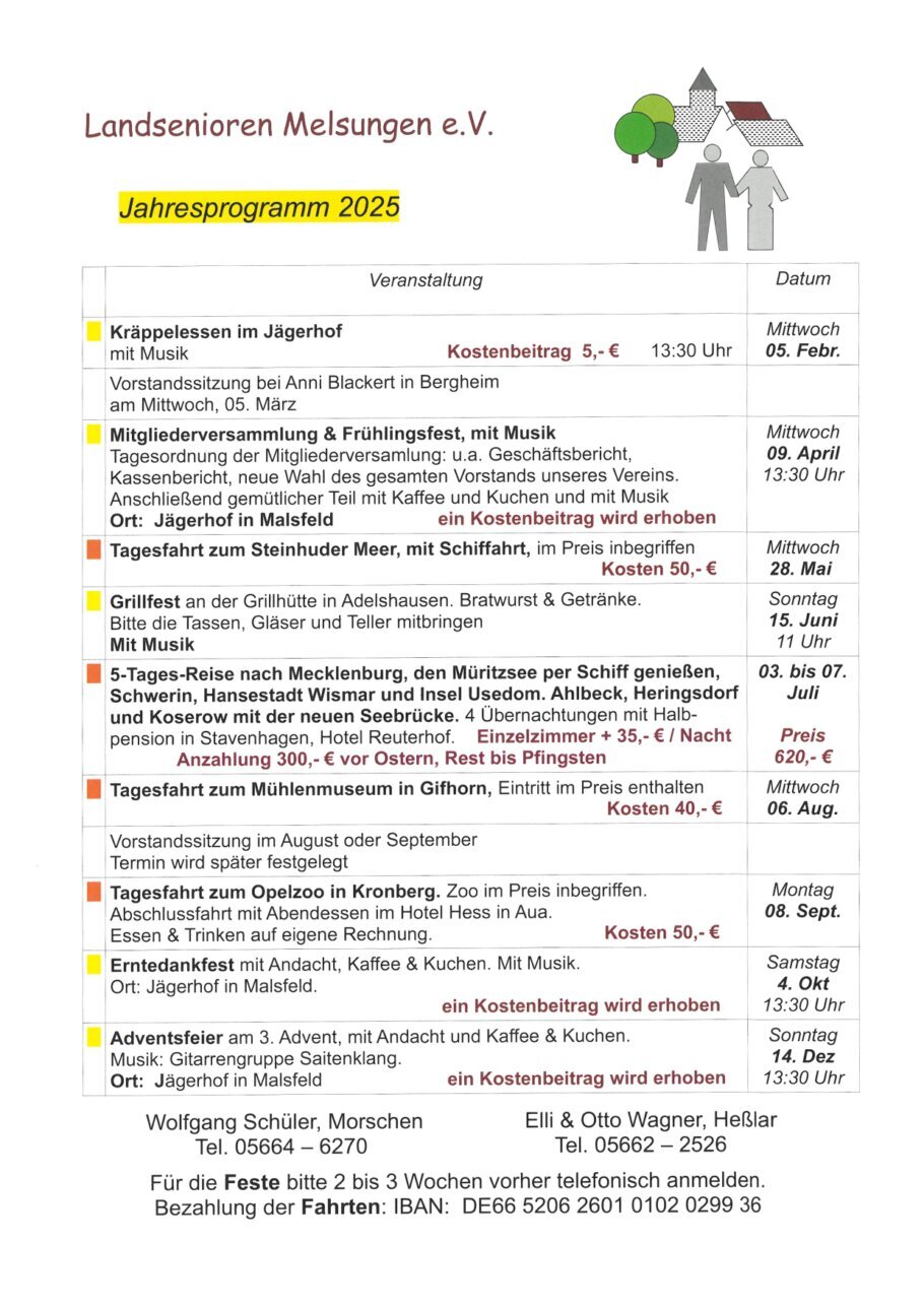 Jahresprogramm der Landsenioren Melsungen 2025